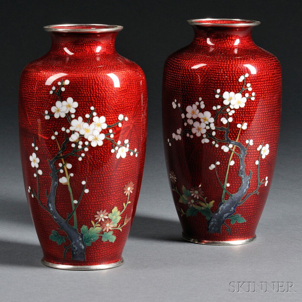 Appraisal: Pair of Sato Cloisonne Vases Japan th century each baluster-shape