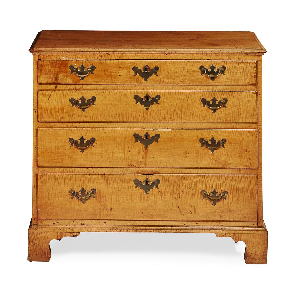 Appraisal: AMERICAN 'CHIPPENDALE' FIGURED MAPLE CHEST OF DRAWERS LATE TH CENTURY