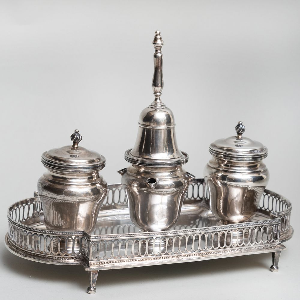 Appraisal: Spanish Silver Inkstand Marked Madrid probably for - Comprising Central