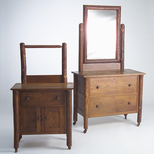 Appraisal: RUSTIC Two bedroom pieces a dresser with mirror and a