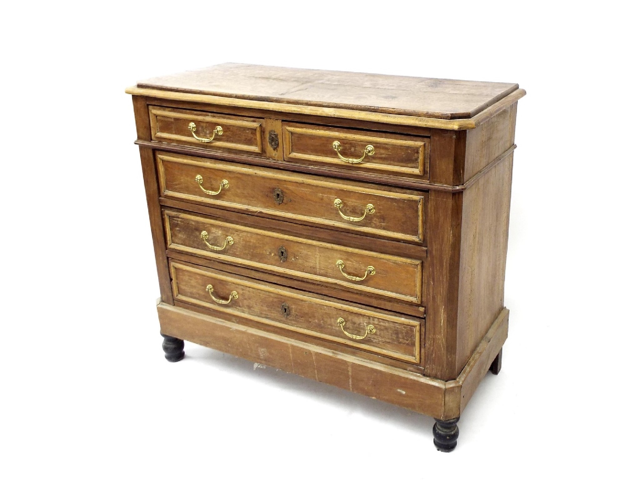 Appraisal: French oak chest of drawers with two short over three