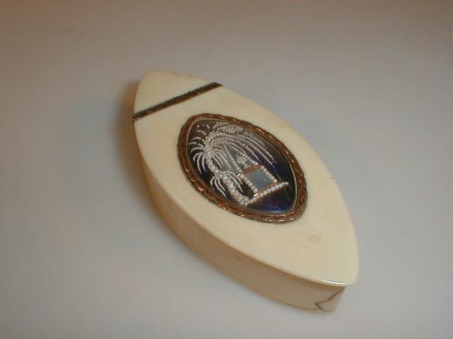 Appraisal: Georgian ivory navette shaped snuff box the hinged lid with