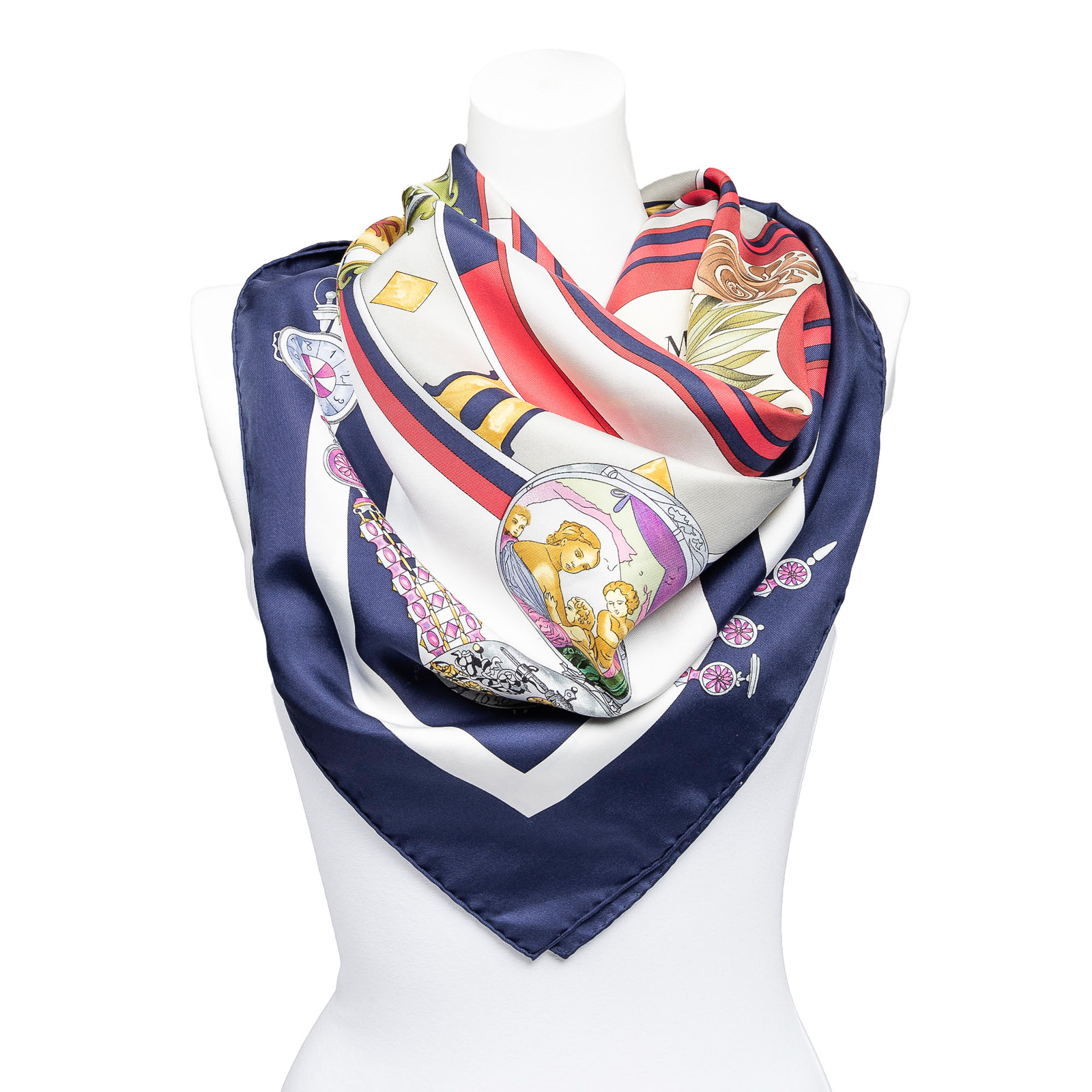 Appraisal: AN HERMES PARMI LES FLEURS SCARF A navy red and