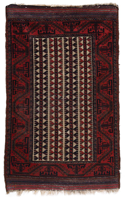 Appraisal: Baluchi rug c geometric design with a red border w