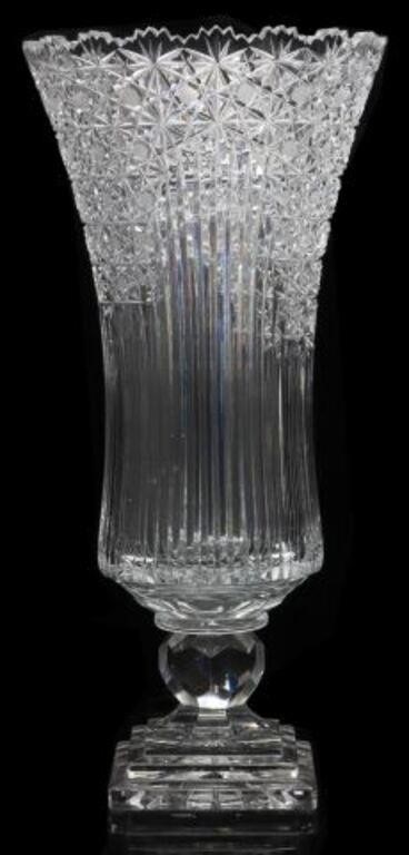 Appraisal: Large cut glass flower vase engraved signature Miller sawtooth rim