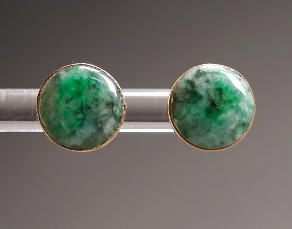 Appraisal: Tested -Karat Yellow-Gold and Jade Pierced Earrings Jade measuring approx