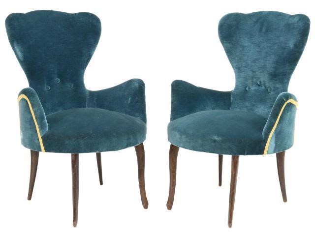 Appraisal: pair Italian mid-century modern armchairs c s having shaped buttoned