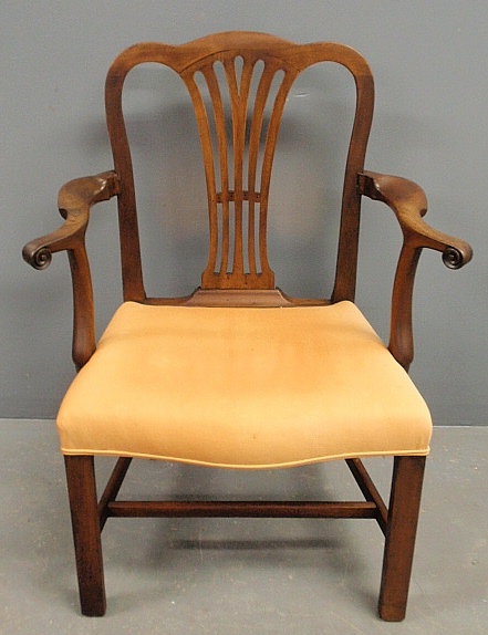 Appraisal: - Georgian mahogany open armchair th c with scroll carved