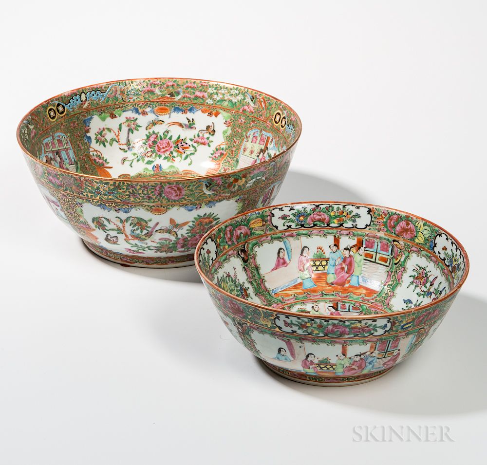 Appraisal: Two Rose Medallion Export Porcelain Punch Bowls Two Rose Medallion