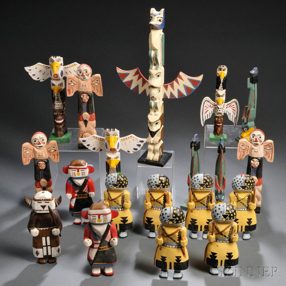 Appraisal: Collection of Painted Wood Folk Art Items ten totem poles