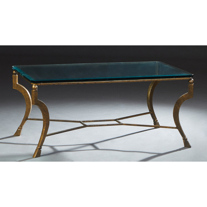 Appraisal: Contemporary Gilded Steel and Beveled Glass Coffee Table th c