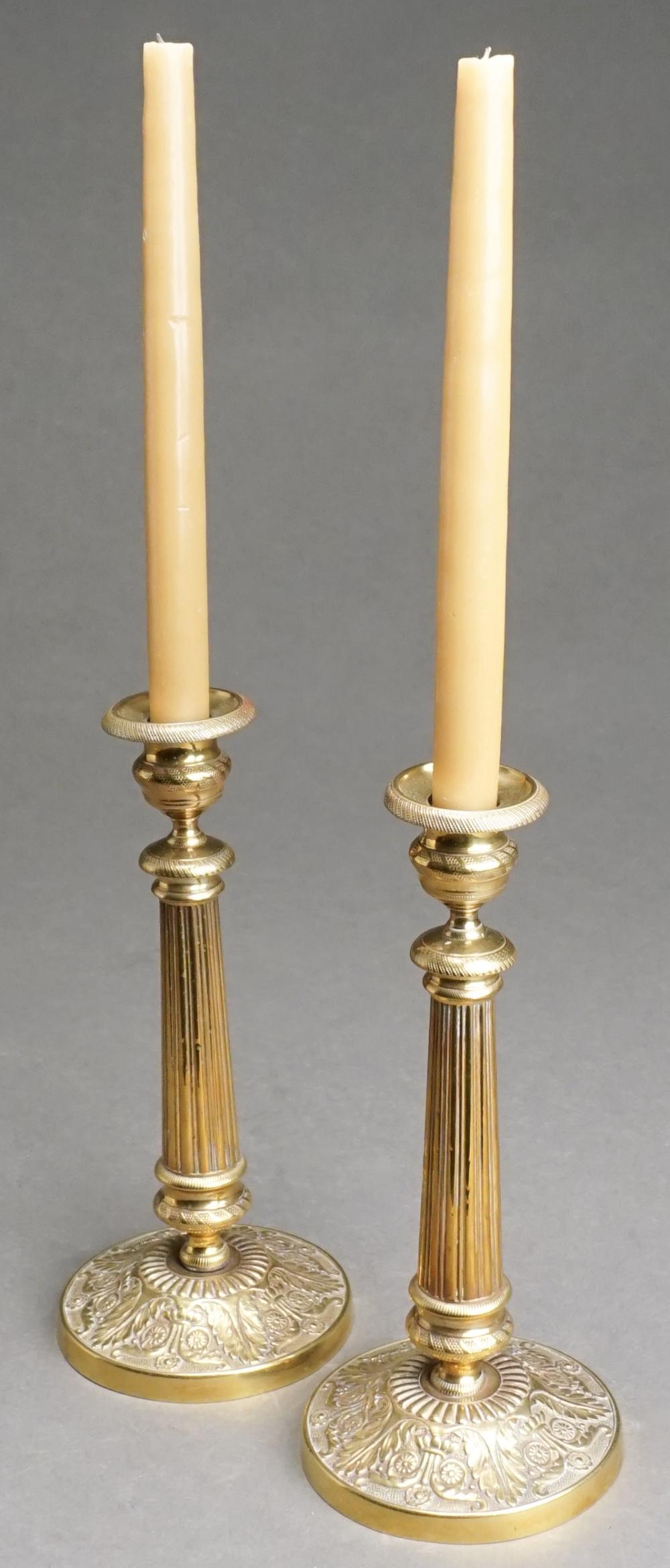 Appraisal: Pair Neoclassical Style Cast Brass Candlesticks H in cm