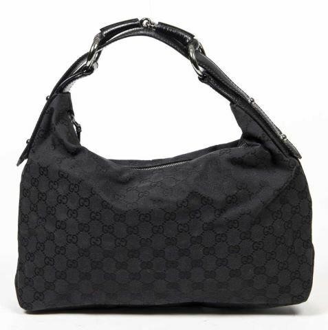 Appraisal: Gucci hobo handbag in black GG monogram canvas with silver-tone