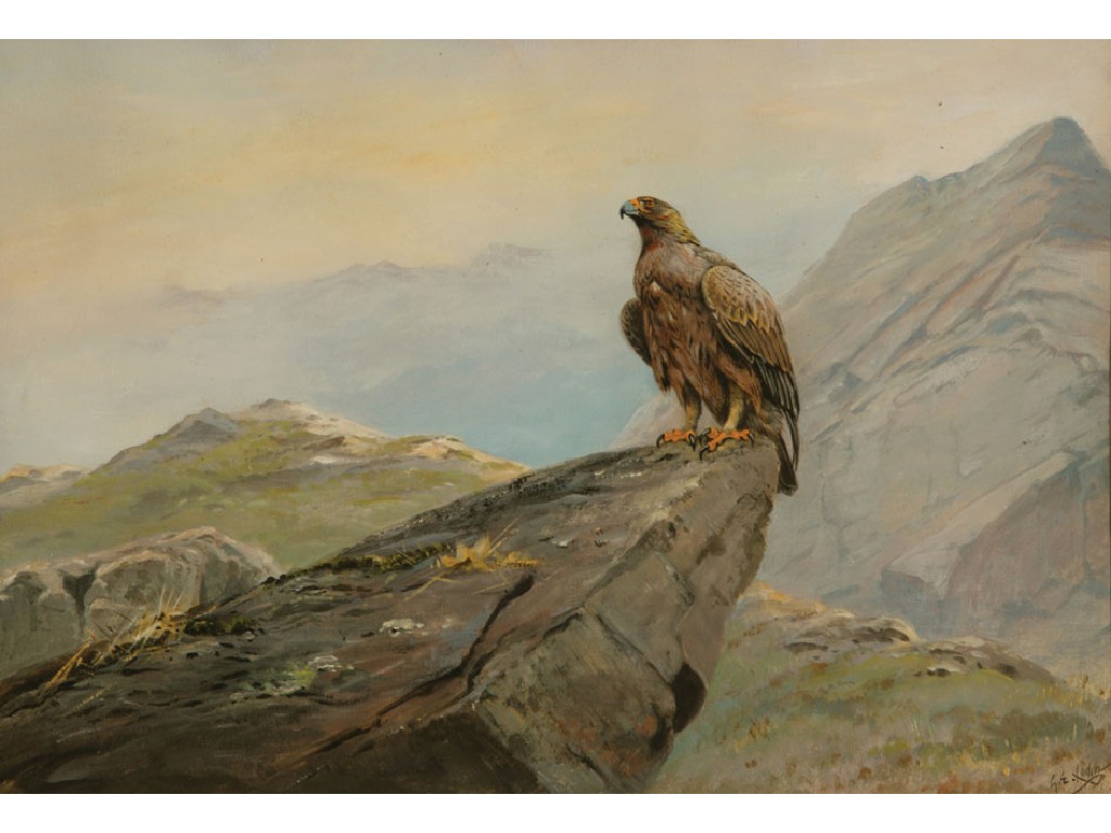 Appraisal: GEORGE EDWARD LODGE Game birds on a dry stone wall