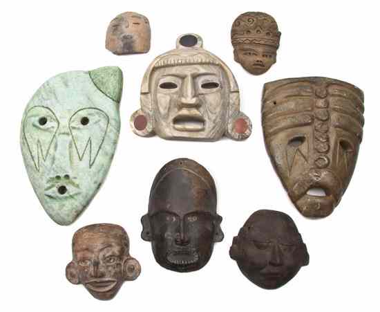 Appraisal: A Group of Five Pre-Columbian Style Pottery Masks of various