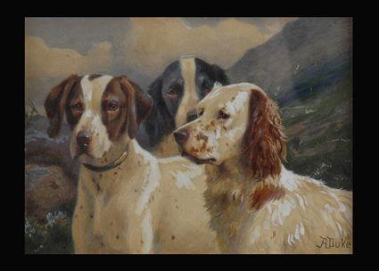 Appraisal: ARTHUR DUKE d ca TWO SETTERS AND A POINTER IN