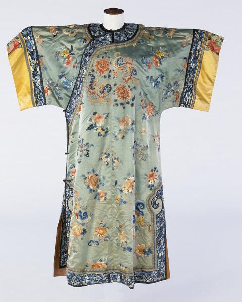 Appraisal: CHINESE ROBE Embroidered with floral displays on a light blue