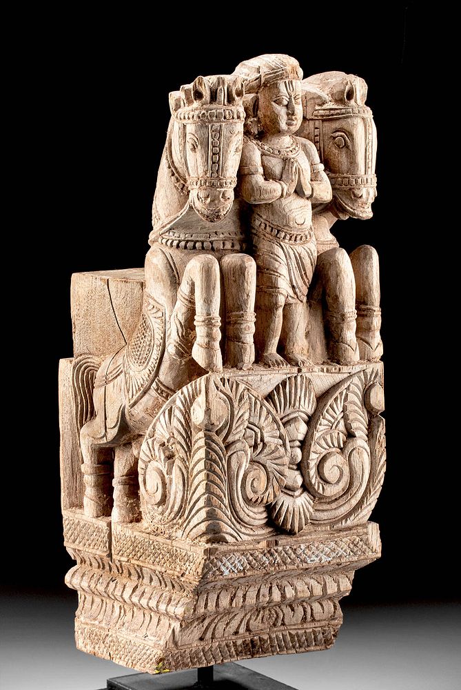 Appraisal: th C Indian Wood Corbel with Deity and Horses South