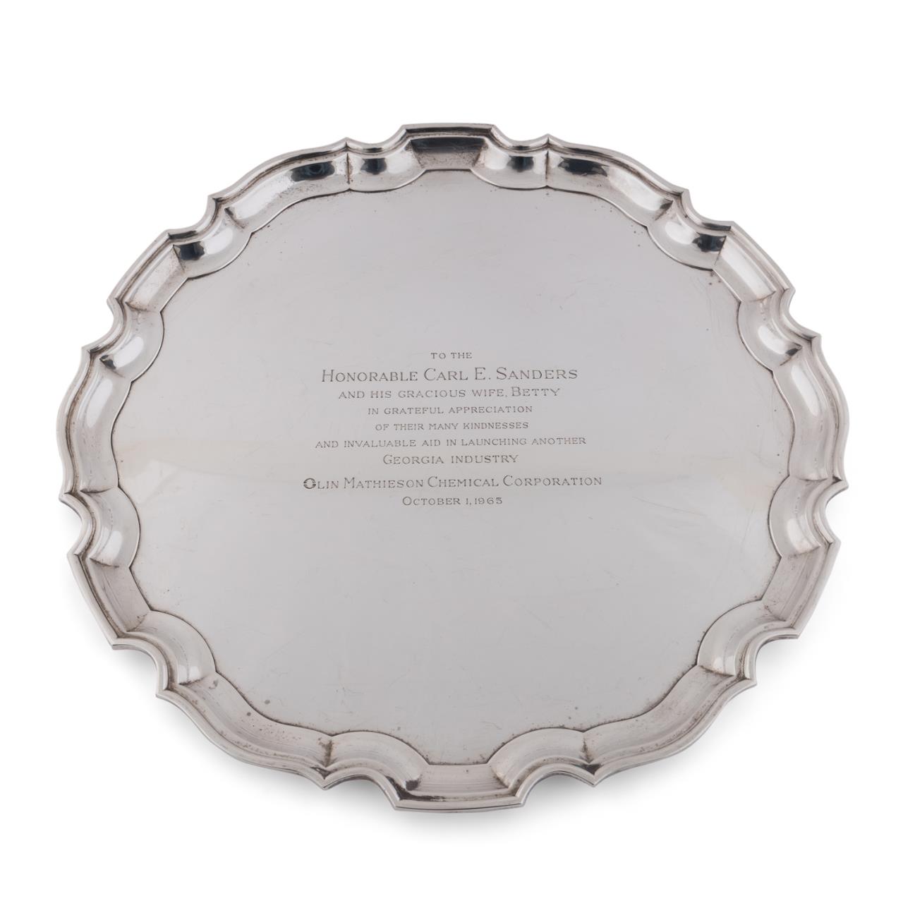 Appraisal: GOV SANDERS' TIFFANY STERLING PRESENTATION TRAY Tiffany Co American sterling