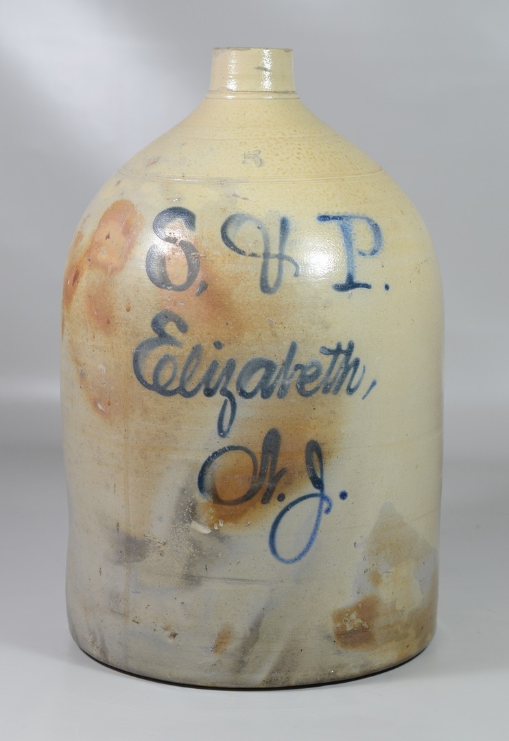 Appraisal: gallon blue script stoneware store jug S P Elizabeth NJ