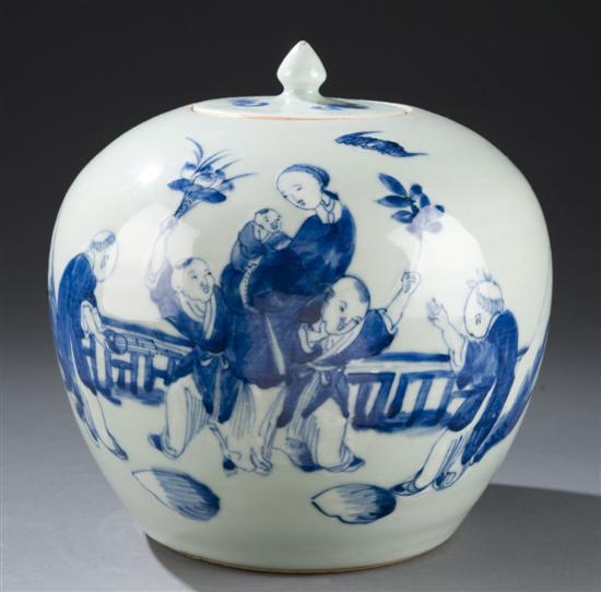 Appraisal: Chinese porcelain blue and white lidded jar Of ovoid form