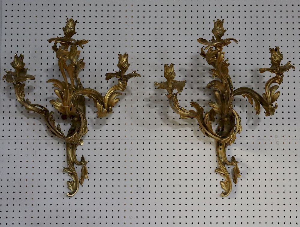 Appraisal: A Pair Of Large Gilt Bronze Arm Sconces A nice