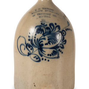 Appraisal: A Two-Gallon Cobalt Decorated Stoneware Advertising Jug Late th Century