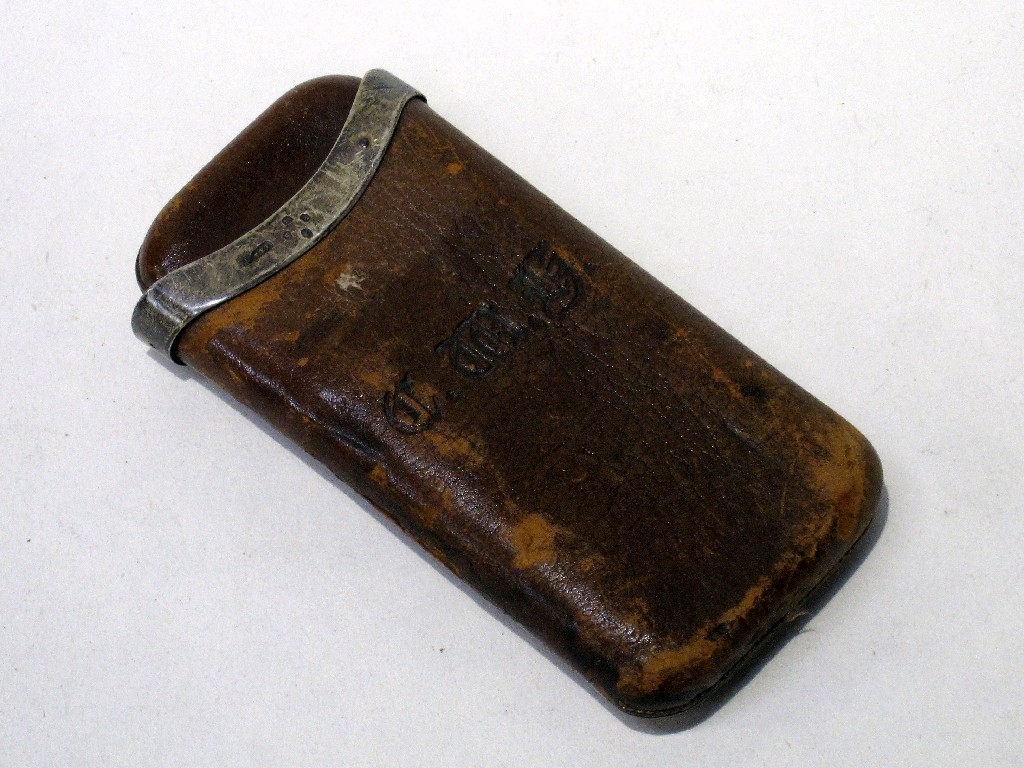 Appraisal: Silver mounted leather cigar case London