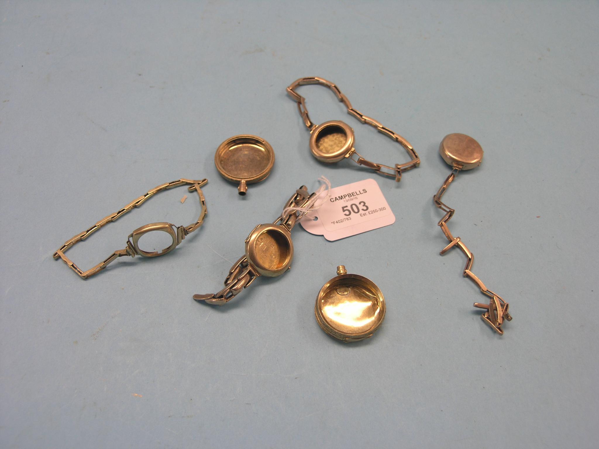 Appraisal: Four various ct gold wristwatch cases each with ct gold