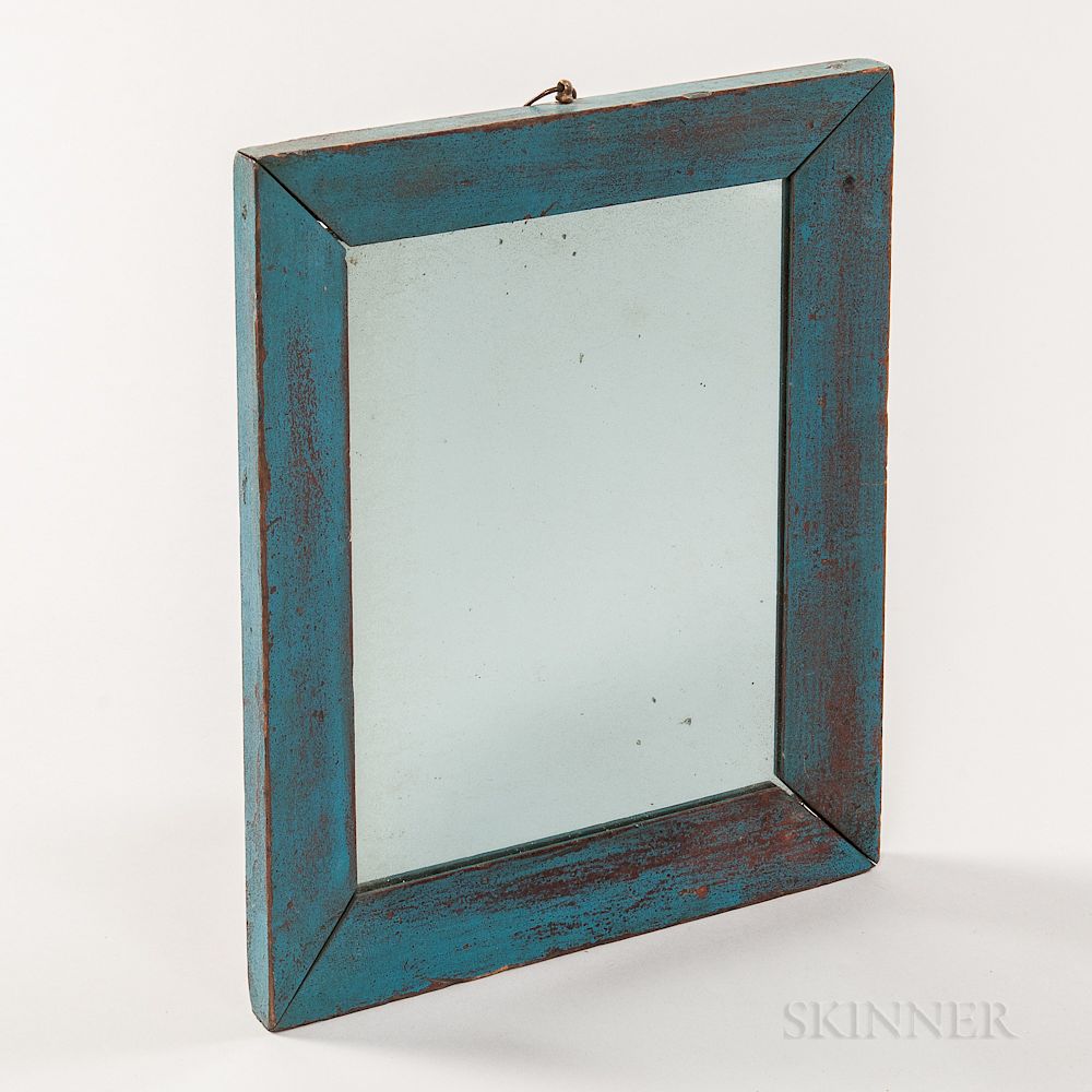 Appraisal: Blue-painted Pine Frame Mirror Blue-painted Pine Frame Mirror America th