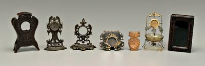 Appraisal: Seven watch holders one carved wood shaped as clock chip-carved