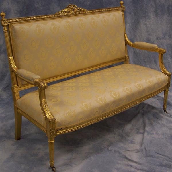 Appraisal: Louis XVI gilt carved open arm settee good gold upholstery