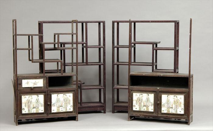 Appraisal: Pair of Chinese Rosewood Display Shelves Together with a pair