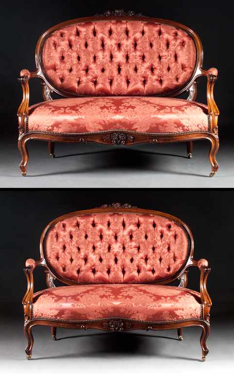 Appraisal: Pair of Rococo Revival carved rosewood silk damask upholstered settees