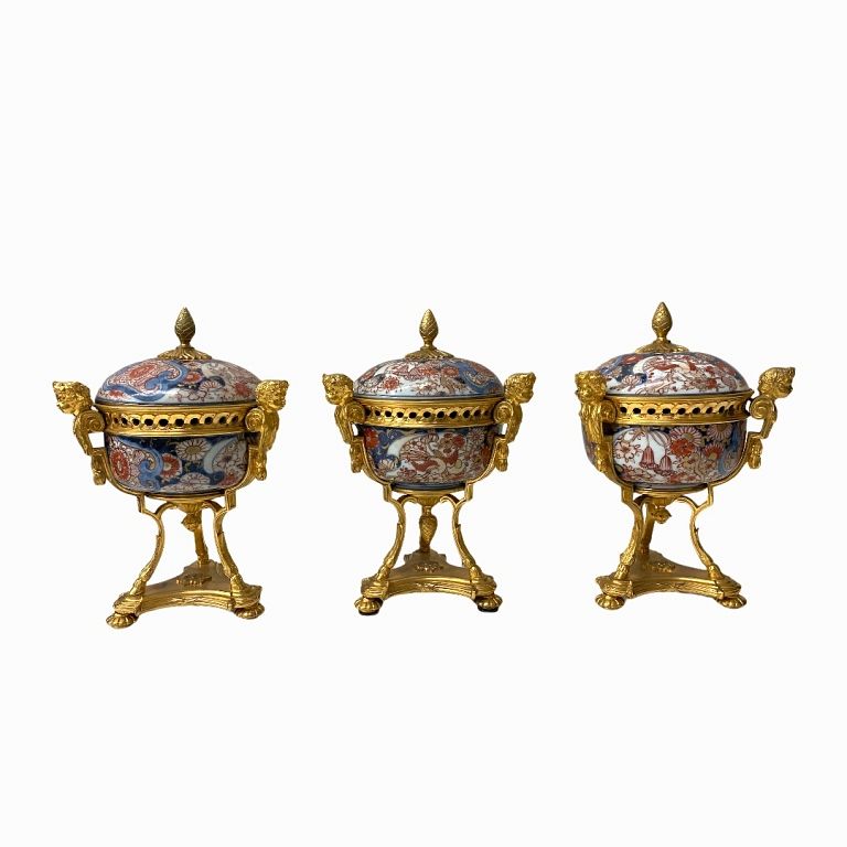 Appraisal: Three French Porcelain Covered Urns Three French Porcelain Covered Urns