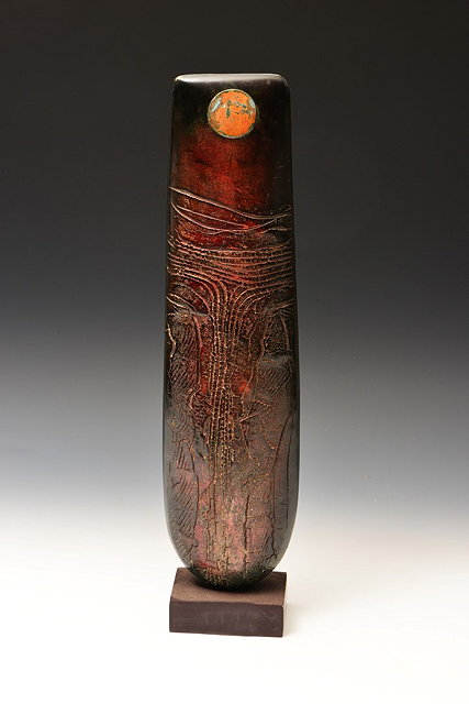 Appraisal: Peter Hayes British b Raku Keyhole Totemsigned on rectangular base