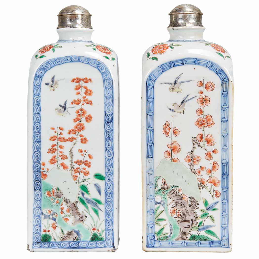 Appraisal: Two Chinese Famille Verte Glazed Porcelain Gin Bottles Kangxi Period