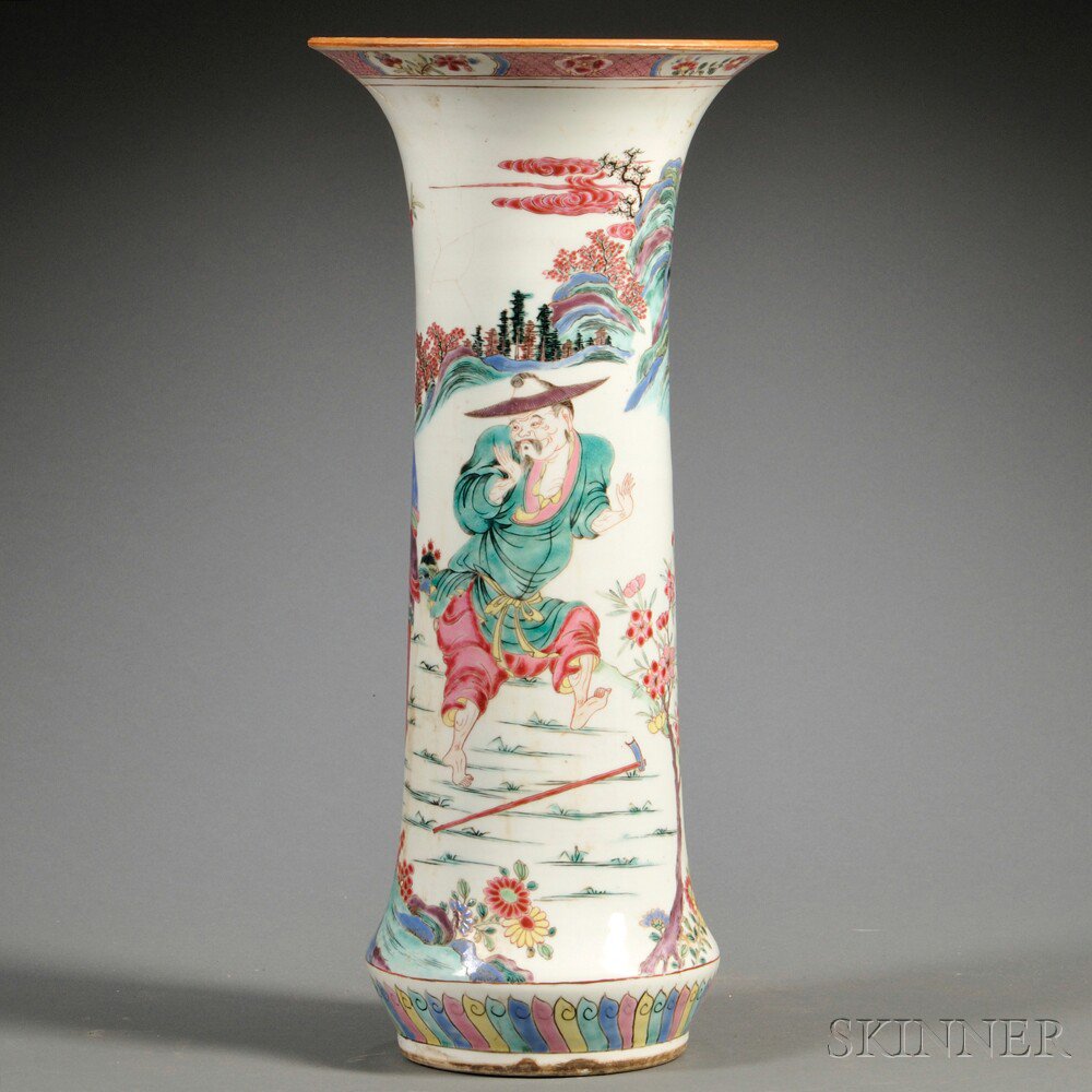 Appraisal: Famille Rose Porcelain Vase China possibly th th century tubular