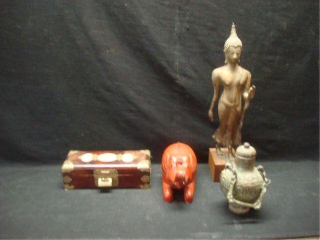 Appraisal: Asian Lot of Pieces Buddha box lacquer elephant and a