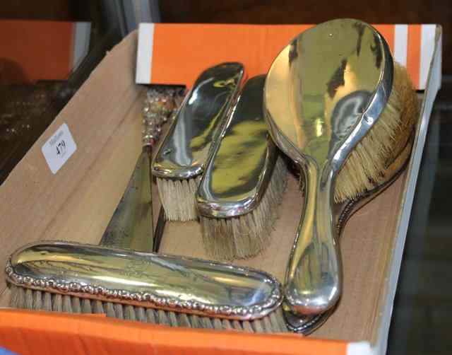 Appraisal: A SMALL COLLECTION OF SILVER BACKED HAIR BRUSHES together with