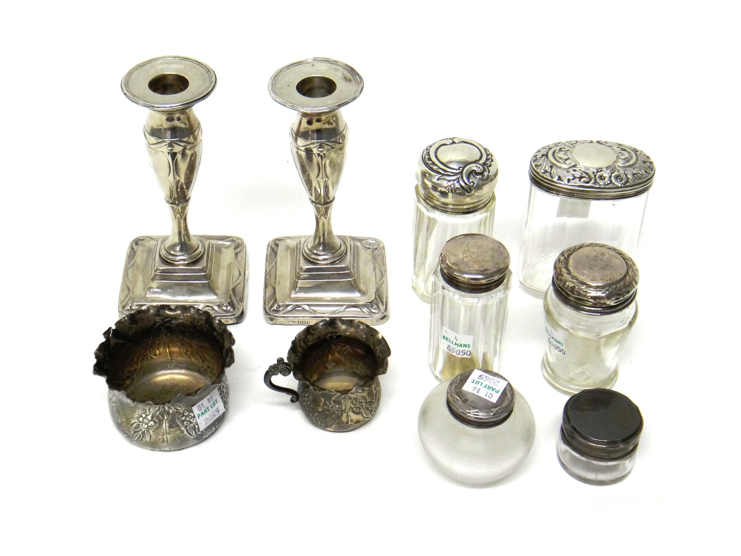 Appraisal: Silver and silver mounted wares comprising a pair of candlesticks