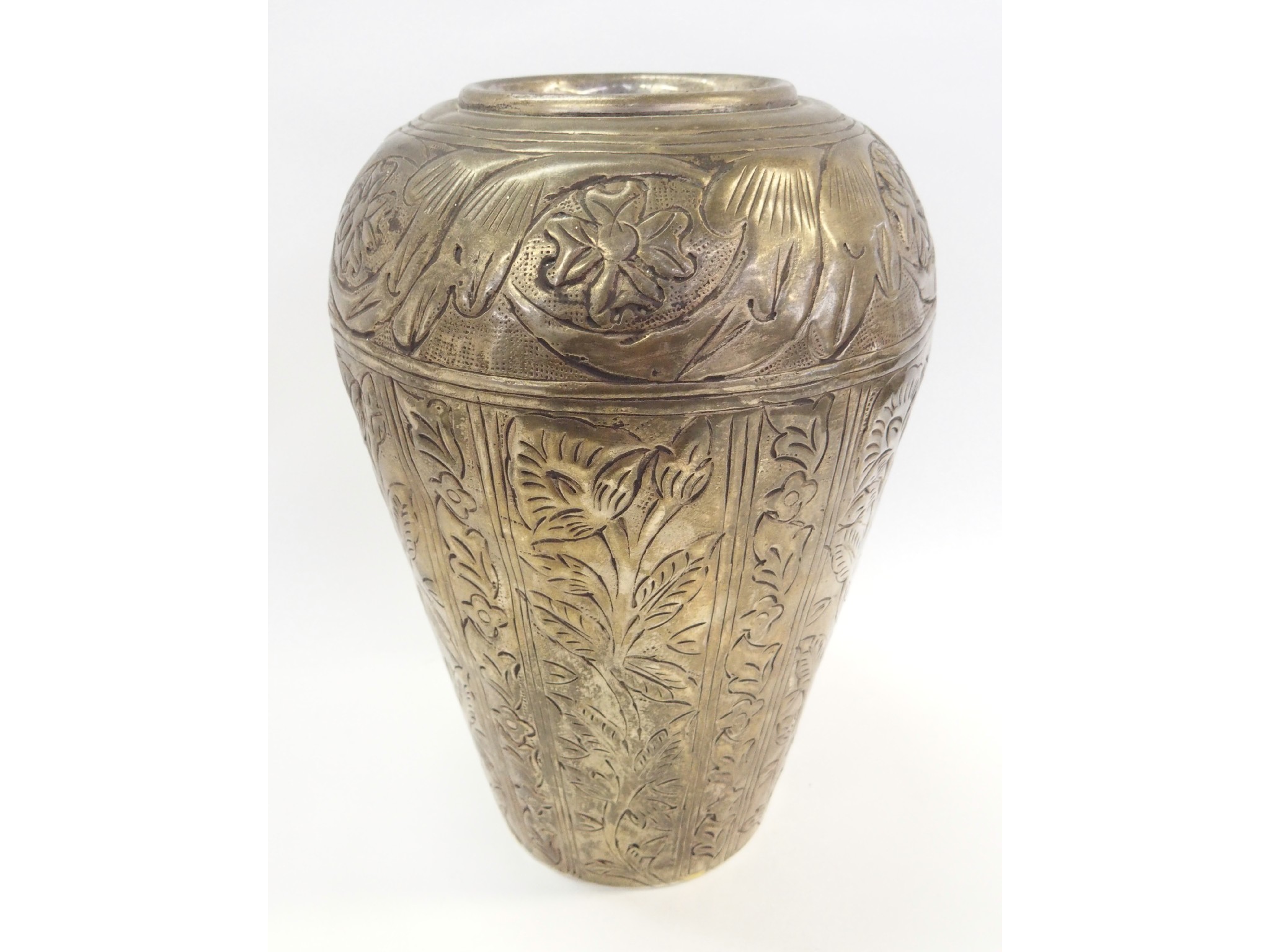 Appraisal: Arts and Crafts silvered metal repousse vase