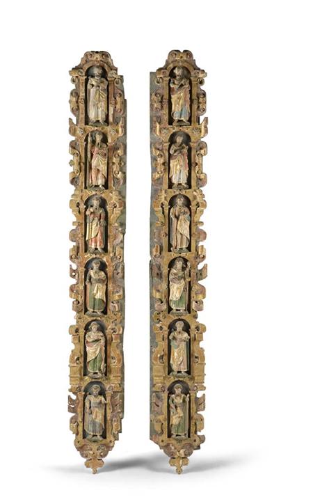 Appraisal: A pair of th century carved wood and polychrome pilasters