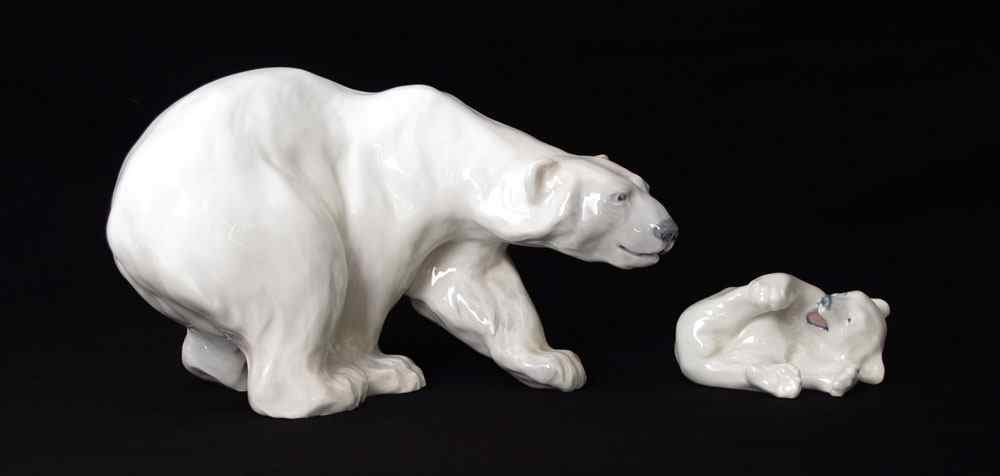 Appraisal: ROYAL COPENHAGEN PORCELAIN FIGURINES OF POLAR BEARS Mother '' x