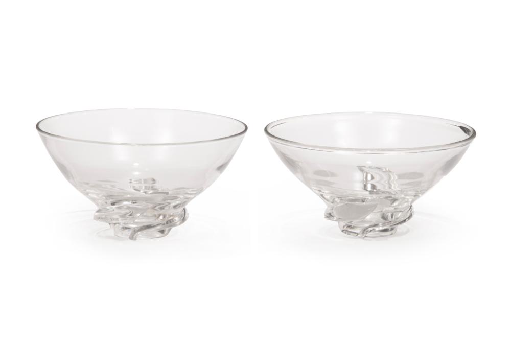 Appraisal: Pair of Steuben Glass Spiral Bowls etched marks model designed