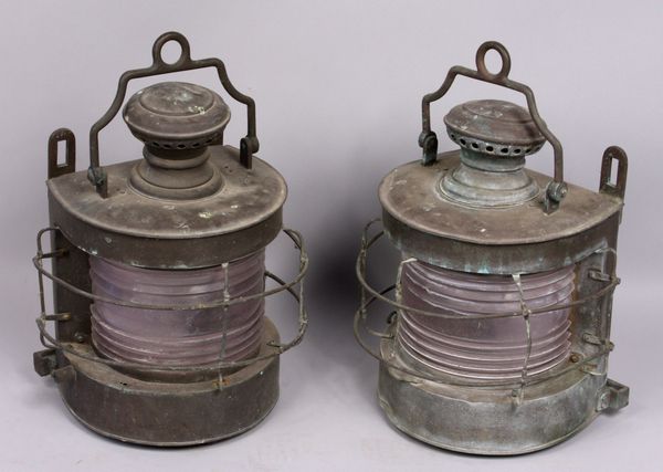 Appraisal: Pair of brass ships lanterns h x w x d