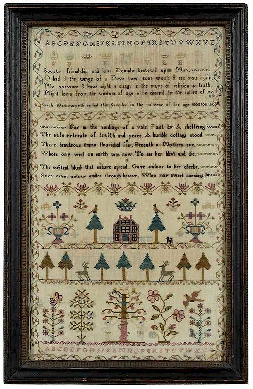 Appraisal: Boston Adam Eve Needlework multiple lines of verses over Sarah