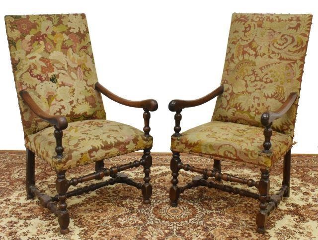 Appraisal: pair French Louis XIII style walnut highback armchairs th c