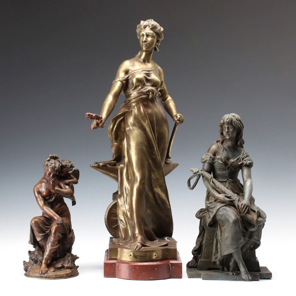 Appraisal: BRONZE AND SPELTER STATUES INCLUDING ANSONIA Measure and inches each