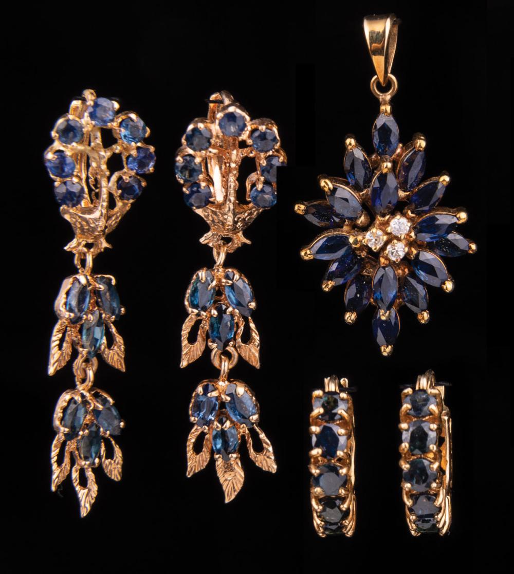 Appraisal: Pair of kt Yellow Gold and Sapphire Pendant Earrings pair